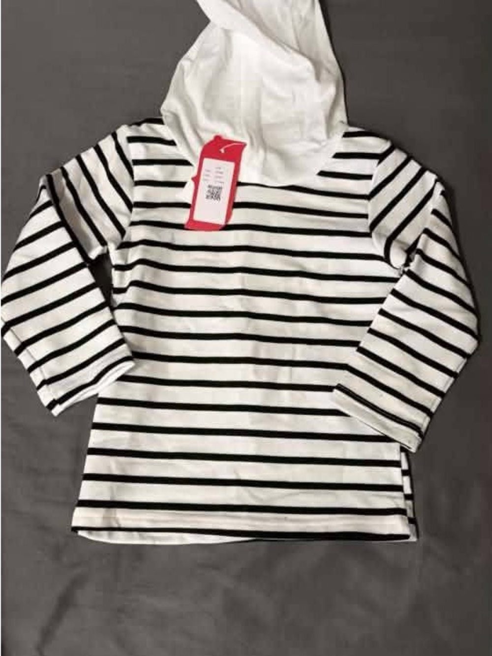Kids Black & White Striped Hooded Long Sleeve Top